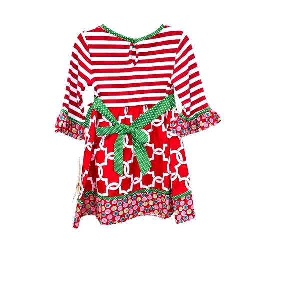 Counting Daisies Girl 3T  Christmas Dress With Polka Dot Bow Ruffle Sleeves 3923 - Picture 2 of 10